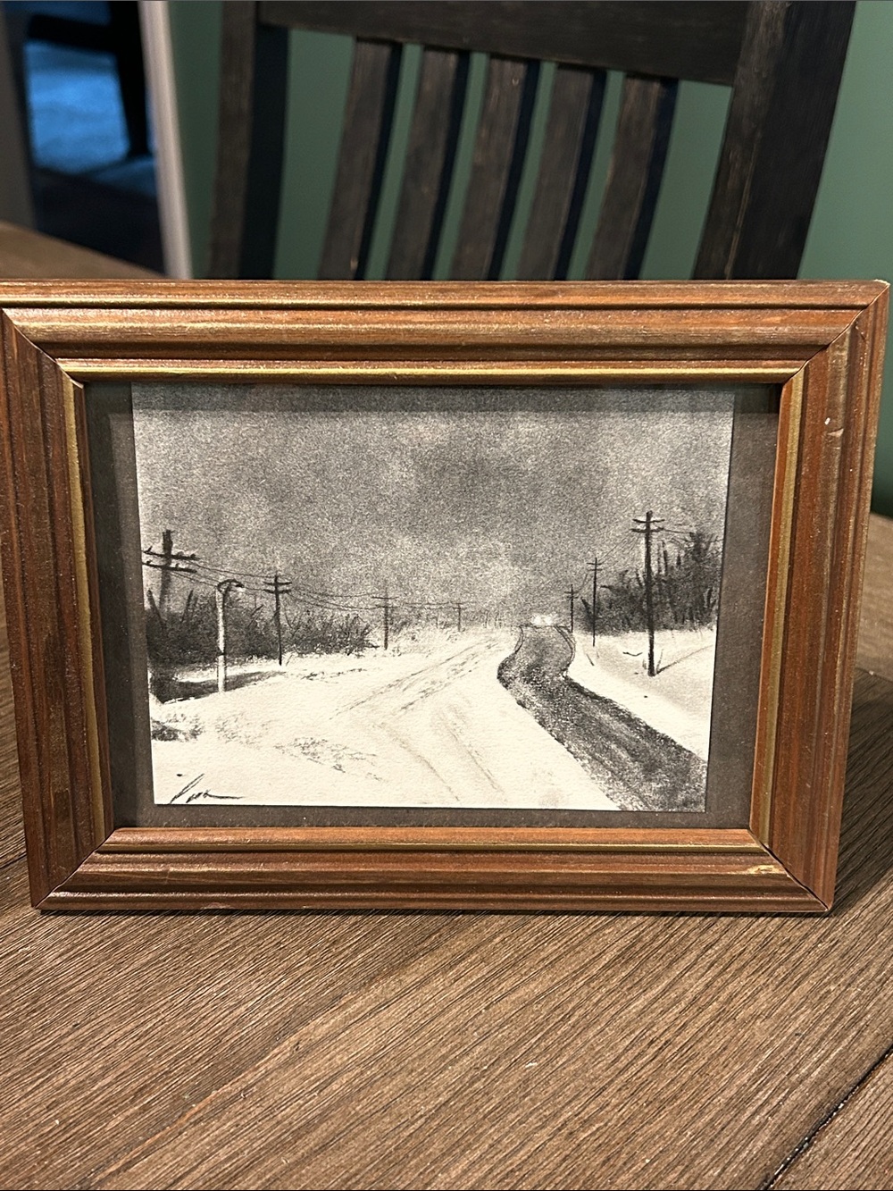 Original charcoal artwork winter night signed